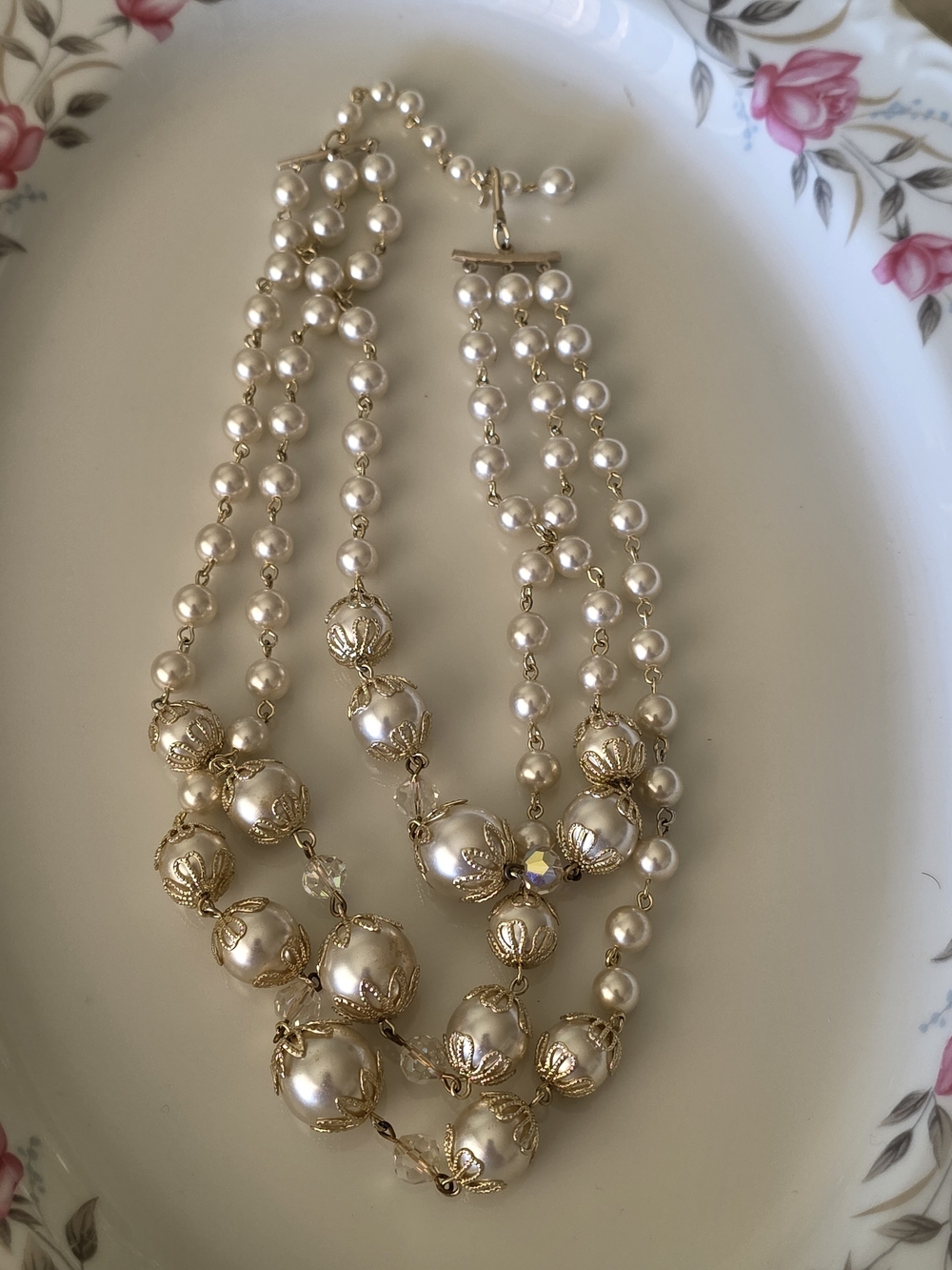 VTG Gold and Cream Pearl Style Multi-Strand Necklace